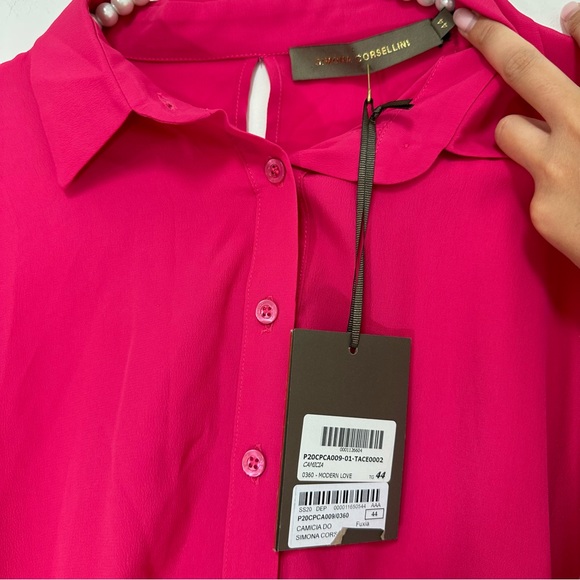 Simona Corsellini Silk Blend Open Back Button Down Shirt in Fuschia Pink - Picture 6 of 8